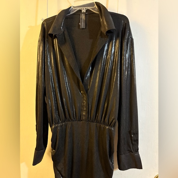 Norma Kamali Boyfriend Liquid Metallic Black Dress XL - Picture 4 of 12